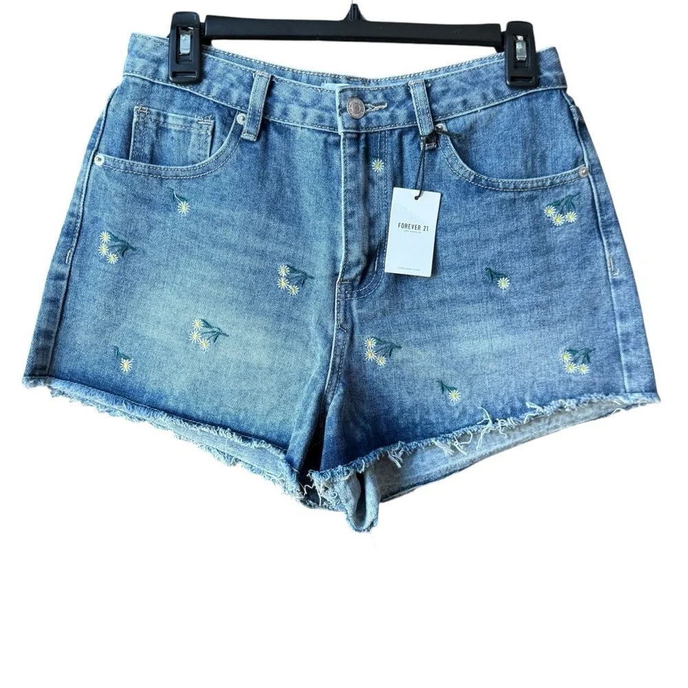 Forever 21 Blue Embroidered Jean Shorts NWT‎